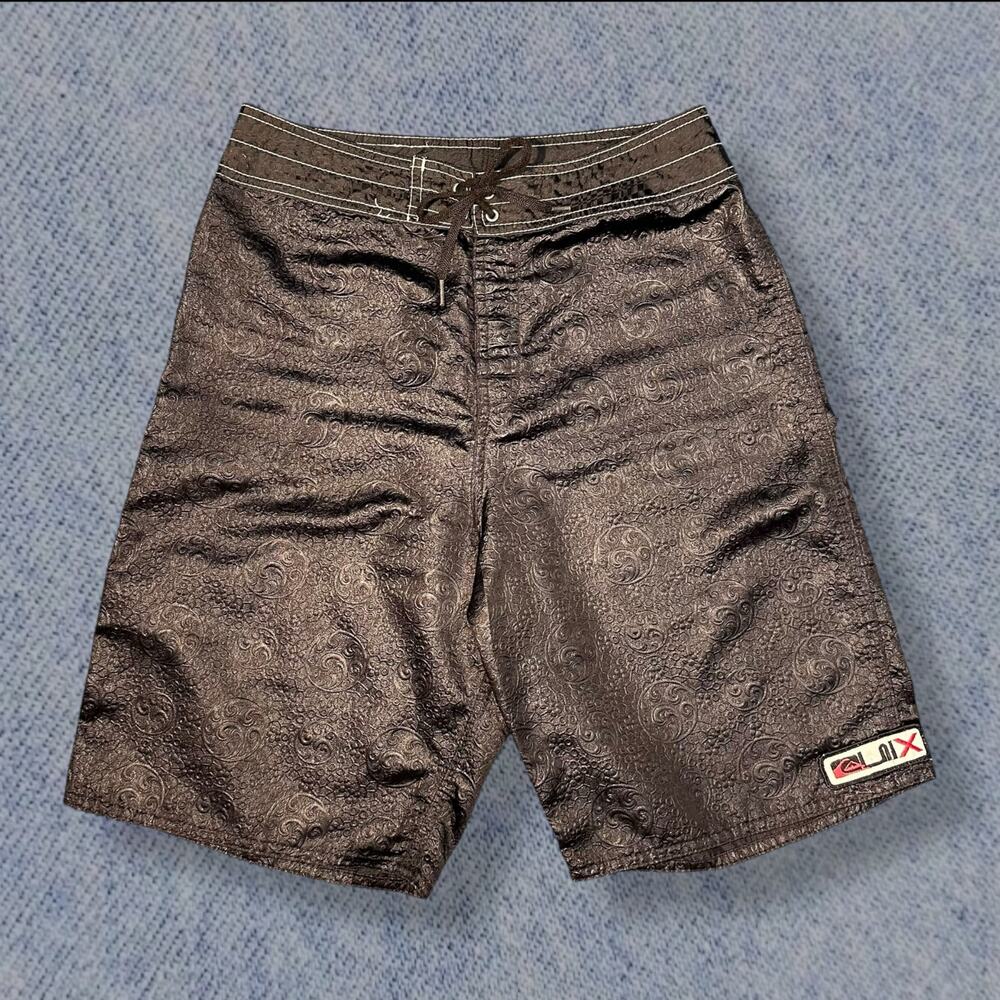 Vintage Quiksilver Men’s Board Shorts - Black Embossed Pattern - Size 29
